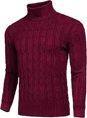 [Qolkmuiy-GJ] Men's Slim Fit Twisted Turtleneck Sweaters Classic Ribbed Knitted Sweater Casual Long Sleeves Basic Pullover