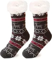 [KIYTARBOO] Fluffy Slipper Socks, Women Slipper, Ladies Black Fluffy Socks Womens Non Slip Soft Cozy Slipper, Fleece Lined Fluffy Socks, Knitted Warm Home Socks, Christmas Xmas Gifts for Women, Stitch Socks 4-7,
