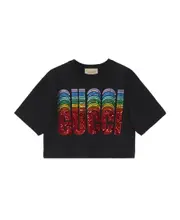 Gucci Sequinned Logo Cropped T-Shirt M black