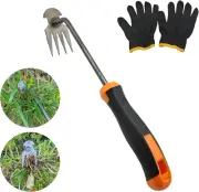 Weed Tool,Weed Puller with Handle Manual Hand Weeder Tool 4 Teeth Dual Purpose W