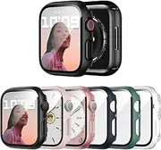 6 Pack Case with Tempered Glass Screen Protector for Apple Watch Series 8 Series 7 45mm, JERXUN Ultra-Thin Scratch Resistant Full Protective Hard PC Bumper Cover for iWatch 45mm Accessories
