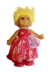 Russ 7" Tracey Troll Doll Yellow Hair in Pink Dress Wearing Necklace