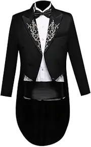 [Generic] Men's Blazer Suits Slim Fit Long Tailcoat Tuxedos Formal Lapel Jacket Pants Waistband Bowtie Halloween Magician Costume