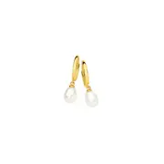 9ct Gold Cultured Freshwater Pearl Drop Huggie Earrings in White
