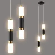 Wisdomer Mid Century Mini Pendant Bar Light Black Gold LED Hanging Lamp Kitchen Island Modern Up Down Ceiling Pendant Lamp Long Linear Foyer Chandelier ​for Dining Room Bedroom Staircase (2-Light)
