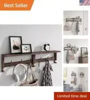 VERTORGAN Coat Hooks, Wood Rack Wall-Mounted, 31.5 Inch Entryway Shelf with 10