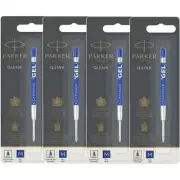 NEW 4x Genuine Parker GEL BLUE Ink Refill Ballpoint Pen Medium 0.7mm Point BULK