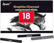 Dyvicl Compressed Graphite Charcoal Sticks, Square Black White Charcoal for Drawing, Sketching, Shading, Blending, Pack of 18 Charcoal Drawing Set for Beginners and Artists