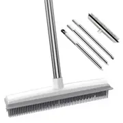 Rubber Carpet Rake Broom with Squeegee and Long Handle for Pet Hair Fur Removal