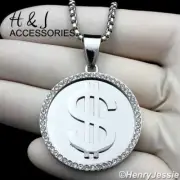 18-36"MEN Stainless Steel 3mm Silver Box Chain CZ Dollar Sign Pendant*AP110
