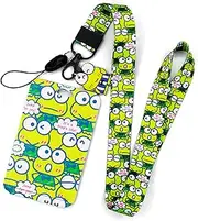 Keroppi ID Badge Holder with Lanyard,Anime Lanyard with Cute ID Card Holder,Yellow Frog Neck Lanyard Keys Badges, Rubber Charm Pendant Key Chain Keychains