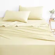 [Wake In Cloud] Queen Bed Sheets Set, 1000TC Ultra Soft Microfiber Bedding, Extra Deep Fitted Sheet & Flat Sheet & 2 Pillowcases, 4 Piece, Light Yellow Cream, Queen Size