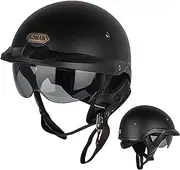 Motorcycle Half Helmet with Retractable Inner Sun Shade Quick Release Buckle ECE Approved Retro Motorcycle Half Helmet 3/4 Open Face Helmet C,M/(57~58cm)