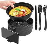 MOGONE 32oz Ramen Bowl Set, Microwave Bowl Cooker, Ramen Noodle Bowl with Lid, Handle, Chopsticks, Spoon and Fork, Healthy Camping Bowl for Ramen, Pho, Noodle, Udon or Any Soup Meal