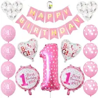 在飛比找momo購物網優惠-【WIDE VIEW】粉色愛心週歲生日派對氣球套組(附打氣筒