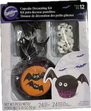 WILTON HALLOWEEN BAT CUPCAKE KIT BLACK ORANGE 12 DECOR 24 BAKING CUPS LINERS