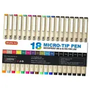 18-Pack Micro-line Pens - 11 Waterproof Archival Ink Colors in 0.3MM Felt Tip