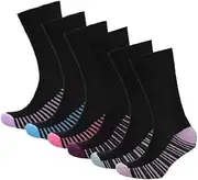 [OnlyBee] 6 Pairs of Ladies Womens Bamboo Non Binding Loose Elasticated Top Socks Black UK size 4 to 8, Black with Multicoloured Stripes, 4.5-9 US