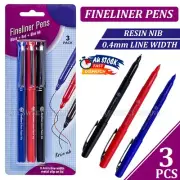 3pcs Micro Pen Fineliner Pen 0.4mm Fine Point Line Resin Nib Black Red Blue AU