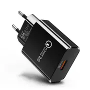 2PCS 18W QC3.0 USB Super Fast Charging USB Charger Adapter For iPhone 11 Pro Huawei P30 Mate 30 Xiaomi 9 Pro S10+ Note10 BLACK COLOR