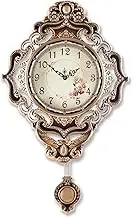 Aero Snail Retro Wall Clock with Pendulum, European Victoria Mid Century Style, Battery Operated Large Metal Silent Clock for Living Bedroom Wall Vintage Decor - Brown