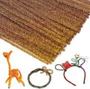 100Pieces Pipe Cleaners Chenille Stem, Glitter Gold Craft Pipe Cleaners,Diy Craf
