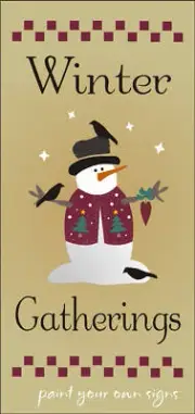 Joanie Stencil Winter Gathering Folk Art Snowman Crow Check Border Holiday Sign