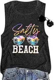 [Calvin&Sally] Summer Beach Tank Tops for Women Funny Cute Sunshine Coconut Tree Graphic Tee Shirt Hawaiian Family Vacation Tops