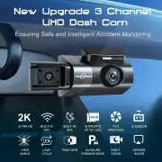 TUXOIUBA A6 Dash Cam 3 Channel Built in WiFi GPS, 2K+1080P+1080P Front Inside Rear