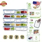 Stackable 2 Compartment Glass Food Storage Set - 10 Containers & Lids Included