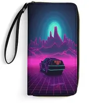 [BFGWK] Large Wallet Novelty Retrowave Pictures Printing Long Wallet With Zipper Leather Wallet Suitable For Both Men And Women, style, 19.7x10.5cm