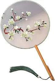 [STKARCV] 1PCS Embroidered Group Fan Ancient Style Fan Summer Long Handled Tassel Dance Hanfu Palace Cheongsam Round(4)