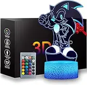 Sonic 3D Cute Hedgehog Anime Character Night Light - LED Illusion Lamp, 16 Color Change, Table Decor Lamp with Remote Control- Standing, Creative Birthday Gifts for Boys Girls