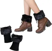 [TRADERPLUS] Women Faux Fur Plush Leg Warmers Fur Trim Boot Cuff Top Cover Leg Warmers Winter Warm Crochet Knitted Short Boot Cuffs Covers Sleeves