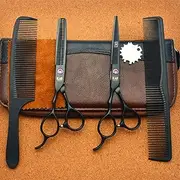 Hair Cutting Scissors Kit,6PCS Left Hand Professional Barber Scissors Set with Comb,Home Salon Barber Kit for Men Women Adults Kids,Black,5.5/6Inch,5.5inch