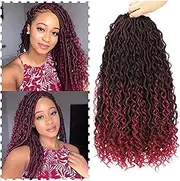 Curly Faux Locs Crochet Hair Deep Wave Braiding Hair with Curly Ends Crochet Goddess Locs Synthetic Braids Hair Extensions for Black Women Red Wine