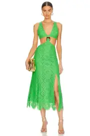 New ALICE MCCALL Dress Yvonne lace green midi Cut Out Split AU 12 US 8 RRP $549
