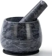 Fasolahome Heavy Duty Mortar and Pestle, Natural Marble Mortar and Pestle Set, Spice Herb Grinder Make Fresh Guacamole, Salsa, Pesto, Stone Grinder Bowl, 1.5 Cup