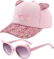 [JSTHHTT] Baseball Cap Girls Baseball Cap Adjustable Baseball Cap with Ears and Sunglasses Children Sun Protection UV Protection Sunglasses Children Gifts for Girls Pink