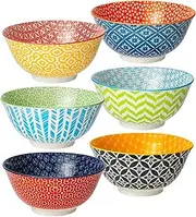 Ceramic Bowls Set of 6 for Kitchen, HOMIEST 23oz Ceramic Bowls for Soup, Salad, Dessert, Rice, Serving, Oatmeal, Dishwasher & Microwave Safe, Assorted Colors