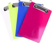 4 Pack Durable A5 Assorted Coloured Plastic Clipboard Heavy Duty Clip Boards Paper Holder Writing Memo Folders