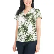 NWT Hilary Radley Women's V-Neck Short Sleeve Blouse, Sage SZ XS