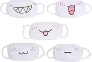 Mouth Mask,Aniwon 5PCS Anime Mask Cotton Face Mask Cute Dust Mask Kaomoji Emoticon Mask Kawaii Muffle Mask Anti-Dust Mask for Women