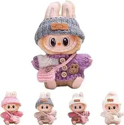 La-bu-bu Clothes for 17 cm Doll - DIY Outfit Set with Hoodie & Dressing Accessories, Soft Doll Clothes Set, Elastic & Detailed Plush Toy Clothing with Knitted Hat and Bag (D-HZ)