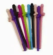 10 Multicoloured Willy Drinking Hens Night Games Party Penis Dick Straws