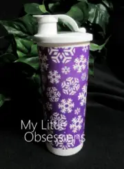 Tupperware New 16 Oz Tall Iced Tea Tumbler Purple Snowflakes Flip Top Seal