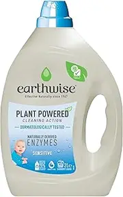 Earthwise Sensitive Laundry Washing Detergent Liquid 2L, 40 Washloads, Suitable for Front & Top Loader, Dermatologically Tested, Plant Powered Cleaning Action with Naturally Derived Enzymes