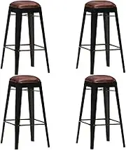 Bar Stools Set of 4, Black Real Leather, Adjustable Height Counter Stools for Kitchen Island, Dining Room