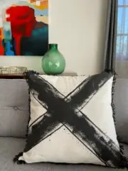 SQUARE ETCH IVORY AND BLACK VINTAGE DESIGN UNION JACK CROSS CUSHION BY FREEDOM