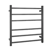 Electric Heated Towel Rack Wall Mounted Towel Rail 6 Bars Square Brushed Gun Metal Grey